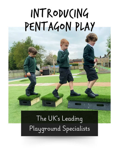cover image for blog on Pentagon Play at Learning SPACE in Northern Ireland. Image shows school children using the 'Get Set Go' outdoor playground by Pentagon Play