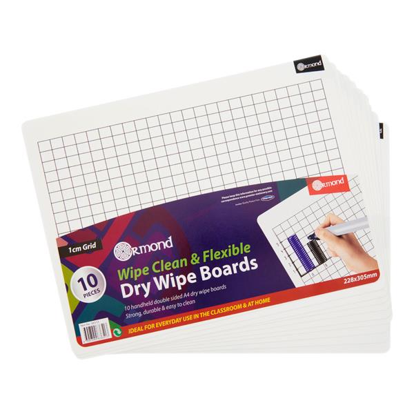 10 Dry Wipe Boards - 228x305mm - 1cm Grid, Learning SPACE