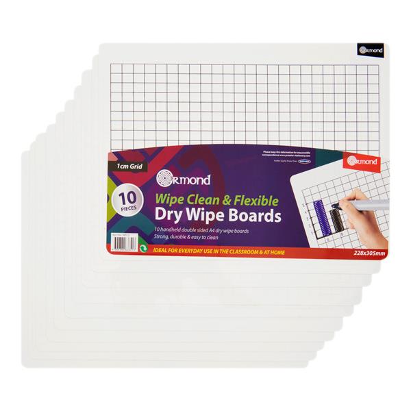 10 Dry Wipe Boards - 228x305mm - 1cm Grid, Learning SPACE