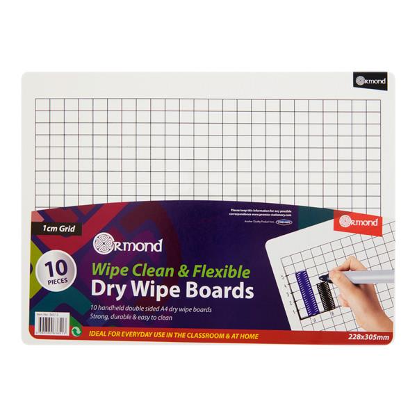 10 Dry Wipe Boards - 228x305mm - 1cm Grid, Learning SPACE