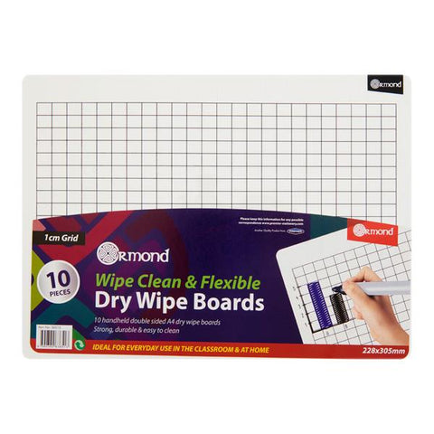 10 Dry Wipe Boards - 228x305mm - 1cm Grid, Learning SPACE