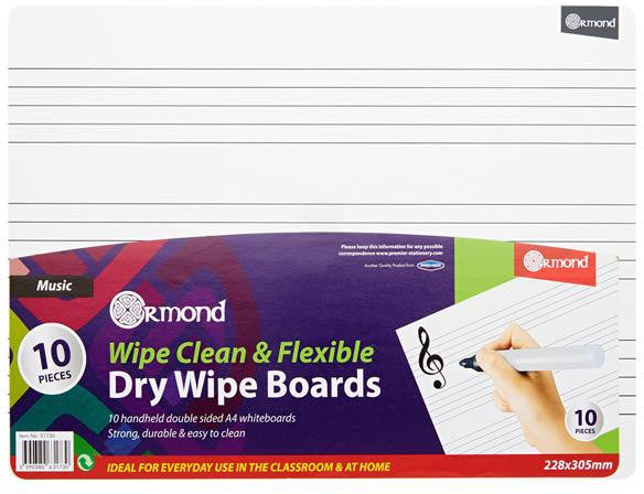 10 Dry Wipe Boards - 228x305mm - Music-Music,Ormond,Primary Literacy,Primary Music,Stationery,Stock-Learning SPACE