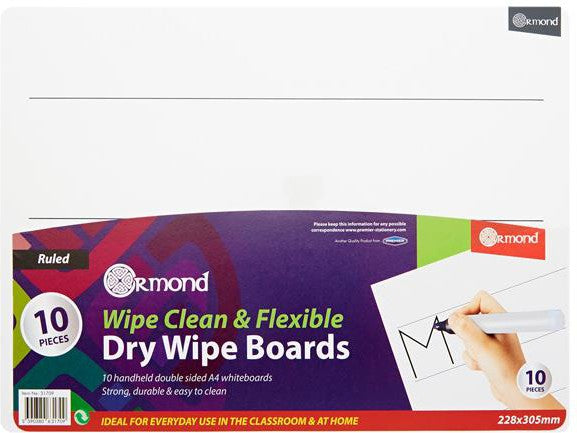 10 Dry Wipe Boards - 228x305mm - Wide Ruled, Learning SPACE