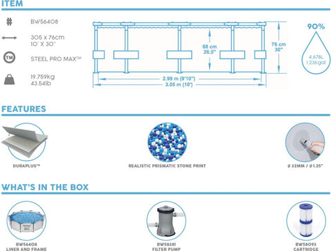 10ft Steel Pro Max Frame Pool-Bestway,Outdoor Sand & Water Play,Seasons,Stock,Summer,Swimming Pools,Water & Sand Toys-Learning SPACE