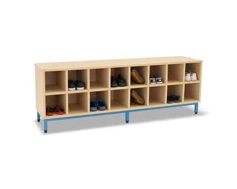 16 Compartment Bench-Cloakroom,Dropship,Nursery,Shelves,Storage,Wellbeing Furniture-Maple-Cool Blue-MAPCH006/CoolBlue-Learning SPACE