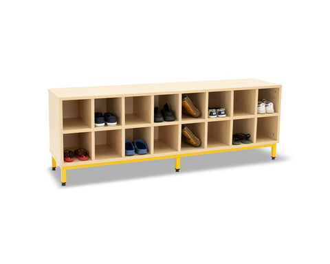 16 Compartment Bench-Cloakroom,Dropship,Nursery,Shelves,Storage,Wellbeing Furniture-Beech-Yellow-CH006/Yellow-Learning SPACE