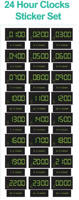 24 Hour Clock Sticker Set-Dropship,Furniture,Sticker,Wall & Ceiling Stickers,Wall Decor,Willowbrook-Learning SPACE