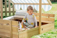 Plum® Wooden Sandpit with Canopy - Natural, Pool, Water & Sand Toys Learning SPACE