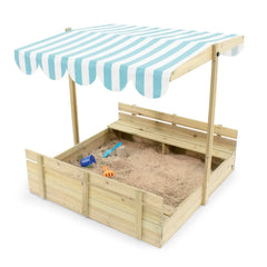 Plum® Wooden Sandpit with Canopy - Natural, Pool, Water & Sand Toys Learning SPACE