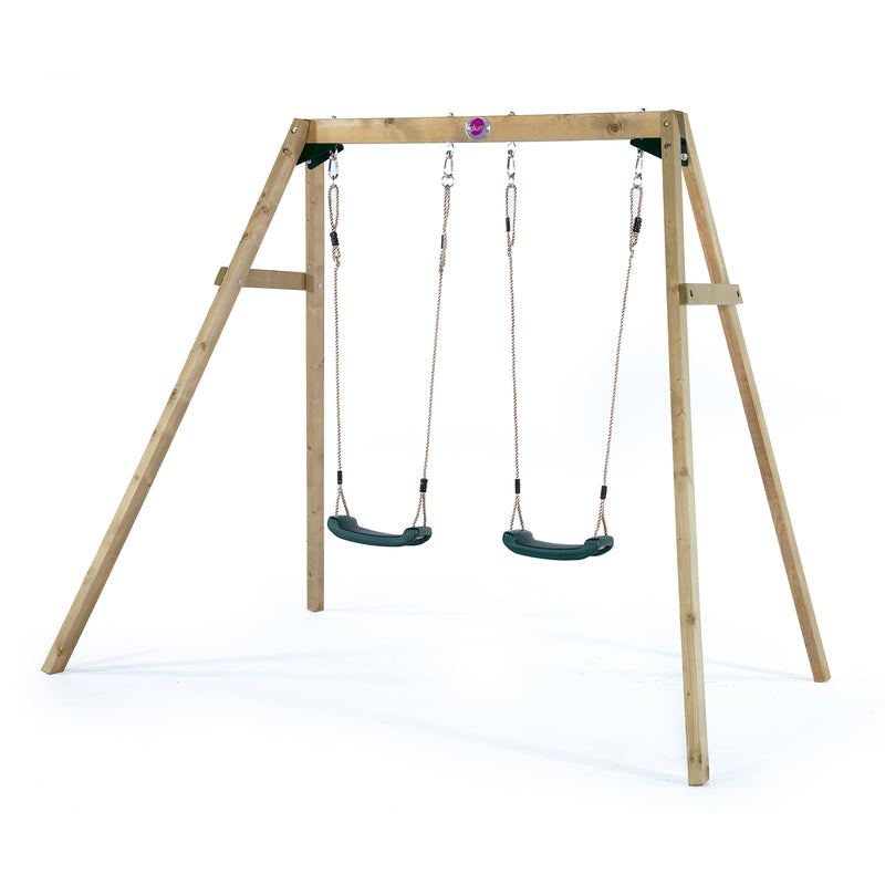Plum® Wooden Double Swing Set, Outdoor Play Equipment Learning SPACE