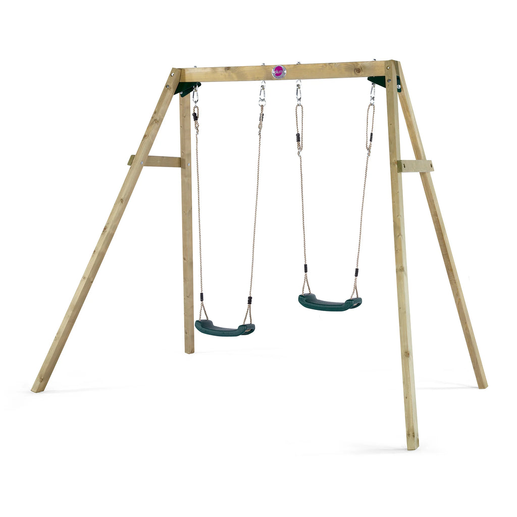 Plum® Wooden Double Swing Set, Outdoor Play Equipment Learning SPACE