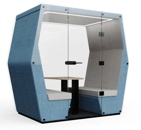 4 Seat Bill-Booth Acoustic Meeting Pod-booth,Noise Reduction,Nooks dens & Reading Areas,pod,Reading Area-With Glass Door And Glass End Wall-With Table-Bill04-8t-Learning SPACE