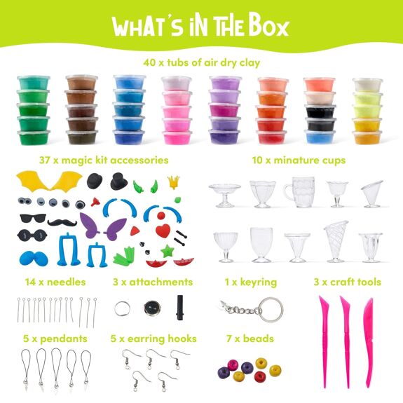 40 Magic Clay Tubs Modelling Kit - Tools, Storage box + More, Learning SPACE