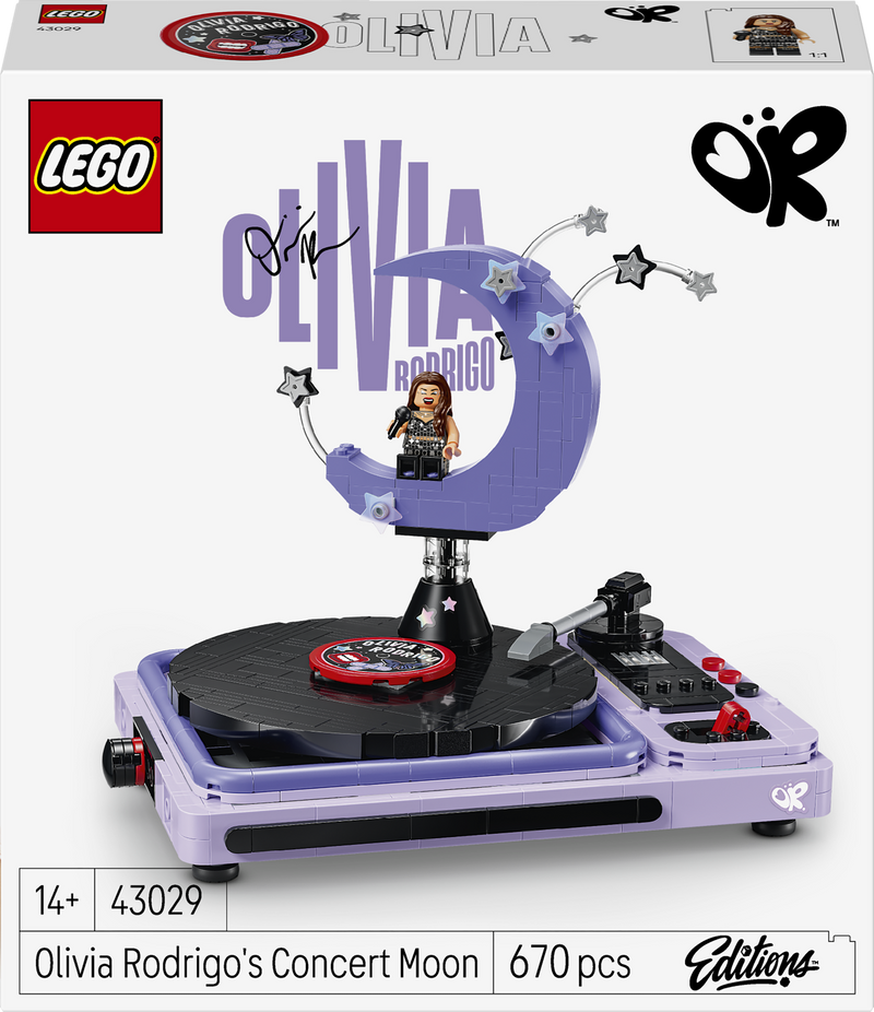 Front of the LEGO Olivia Rodrigo's Concert Moon 43029 box showing the built model
