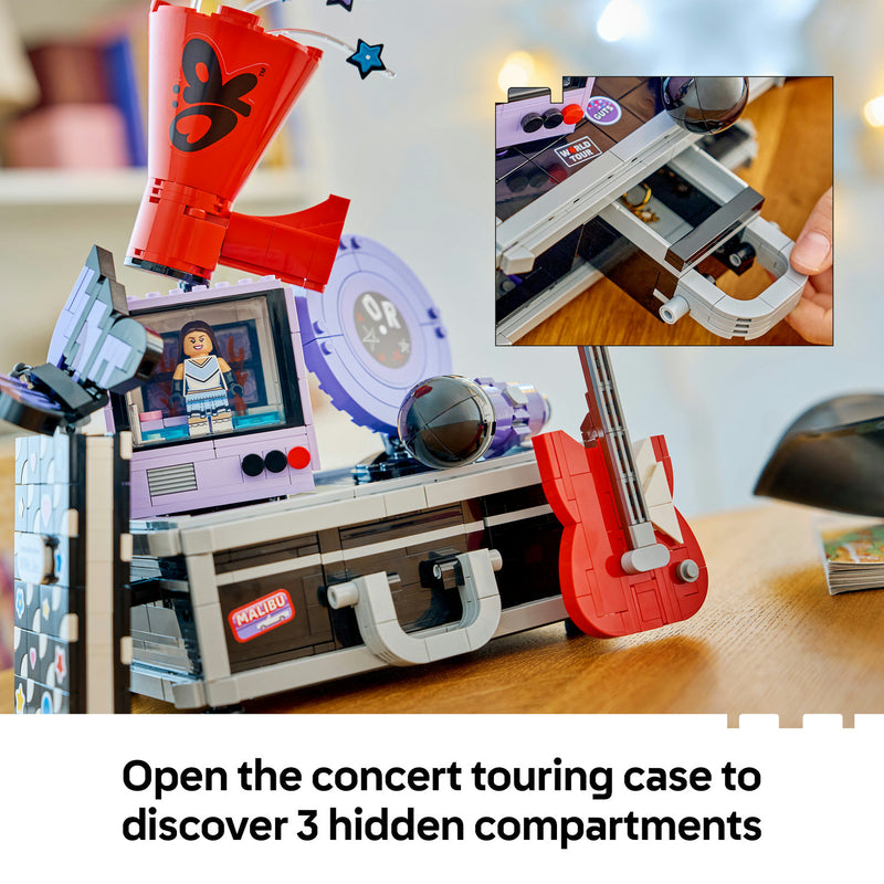 Opening the concert touring case of the LEGO Olivia Rodrigo's Secret Storage set to reveal one of its three hidden compartments
