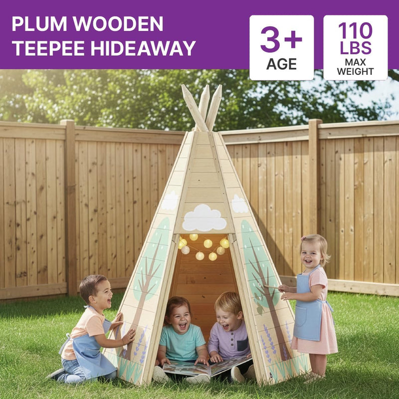 Plum® Wooden Teepee Hideaway Den, Outdoor Play Equipment Learning SPACE