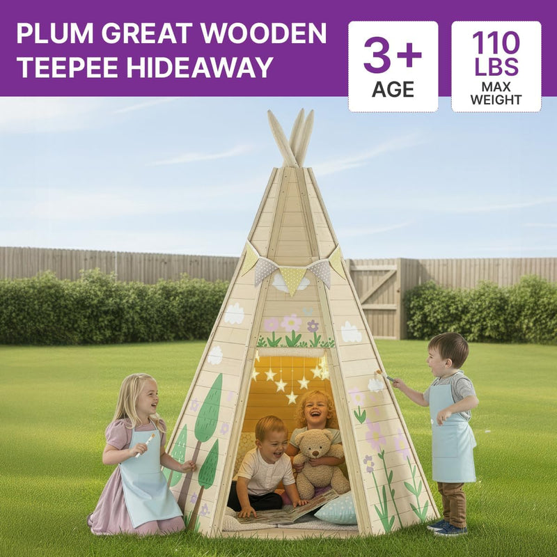 Plum® Great Wooden Teepee Hideaway - Large, Playhouse Learning SPACE
