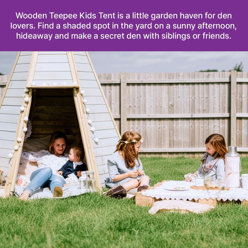 Plum® Wooden Teepee Hideaway Den, Outdoor Play Equipment Learning SPACE