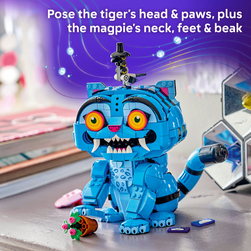 LEGO Derpy Tiger and Sussie Bird figures with poseable head, paws, neck, feet and beak
