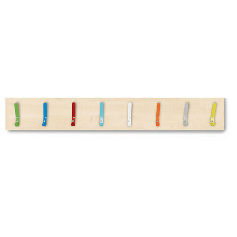 8 Coloured Coat Hook Rail-Cloakroom,Dropship,Nursery,Wellbeing Furniture-Maple-Multi-Colour-MAPCH001/MC-Learning SPACE