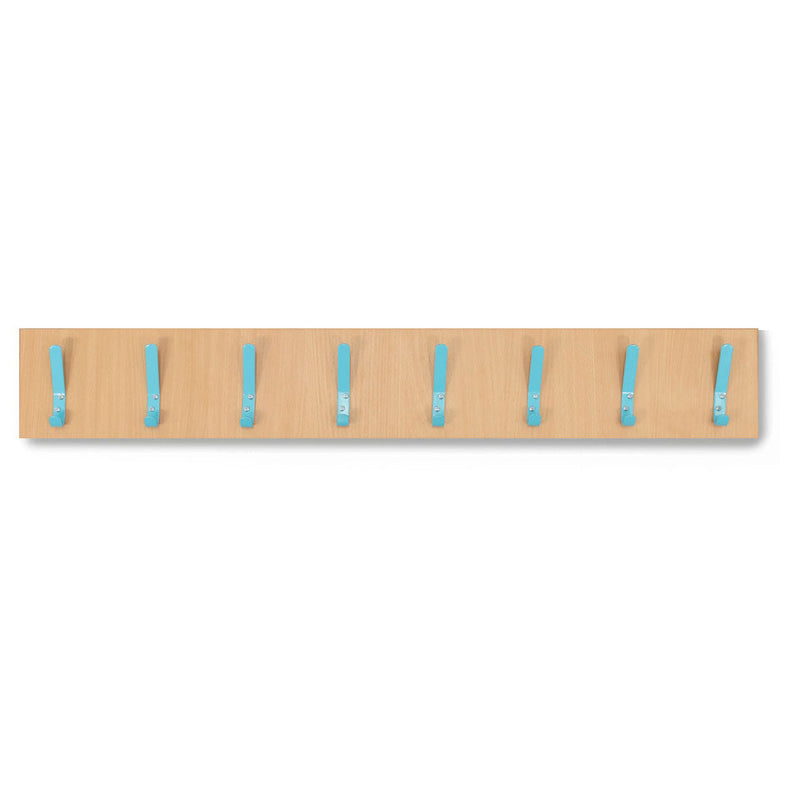 8 Coloured Coat Hook Rail, Beech Cyan Learning SPACE