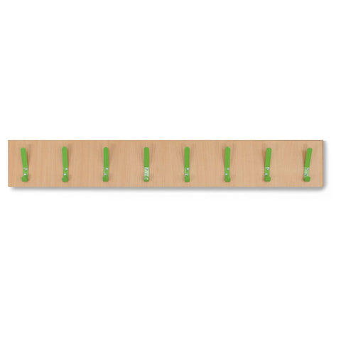 8 Coloured Coat Hook Rail-Cloakroom,Dropship,Nursery,Wellbeing Furniture-Beech-Apple Green-CH001/Apple Green-Learning SPACE