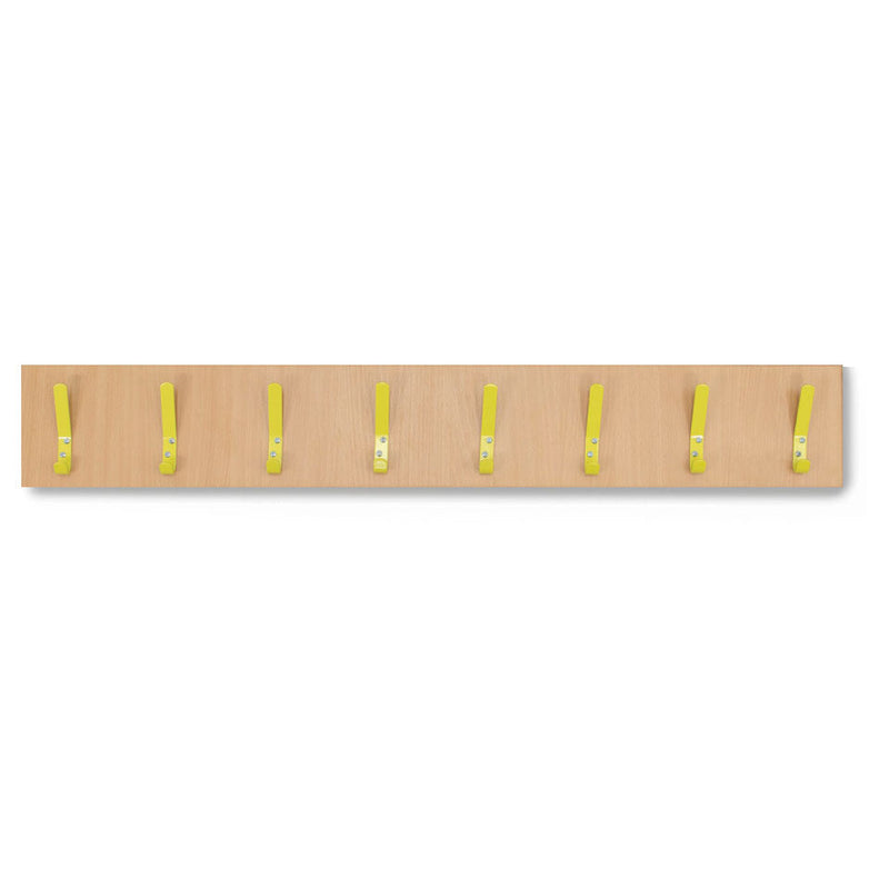 8 Coloured Coat Hook Rail, Beech Lime Learning SPACE