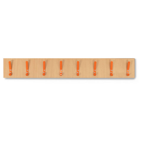 8 Coloured Coat Hook Rail-Cloakroom,Dropship,Nursery,Wellbeing Furniture-Beech-Tangerine-CH001/Tangerine-Learning SPACE