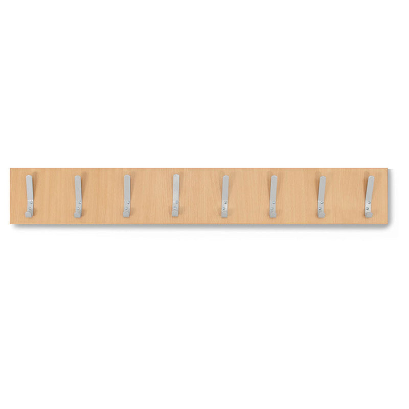 8 Coloured Coat Hook Rail, Beech Light Grey Learning SPACE