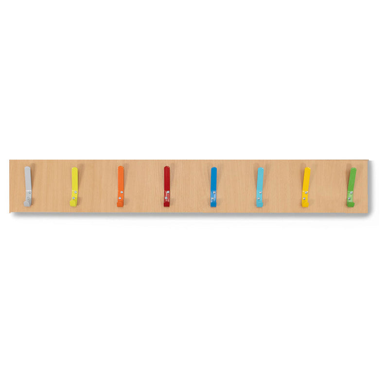 8 Coloured Coat Hook Rail, Beech Multi-Colour Learning SPACE