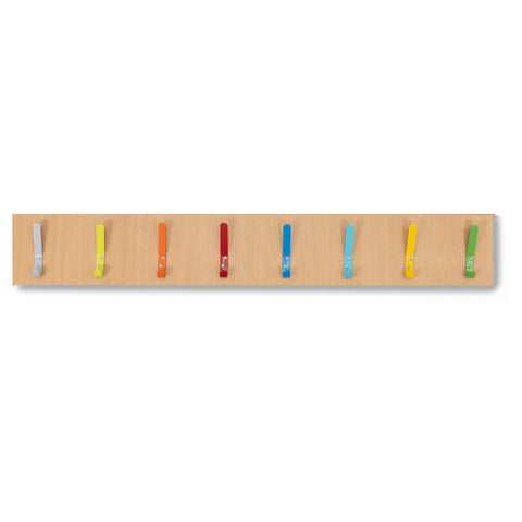 8 Coloured Coat Hook Rail-Cloakroom,Dropship,Nursery,Wellbeing Furniture-Beech-Multi-Colour-CH001/MC-Learning SPACE
