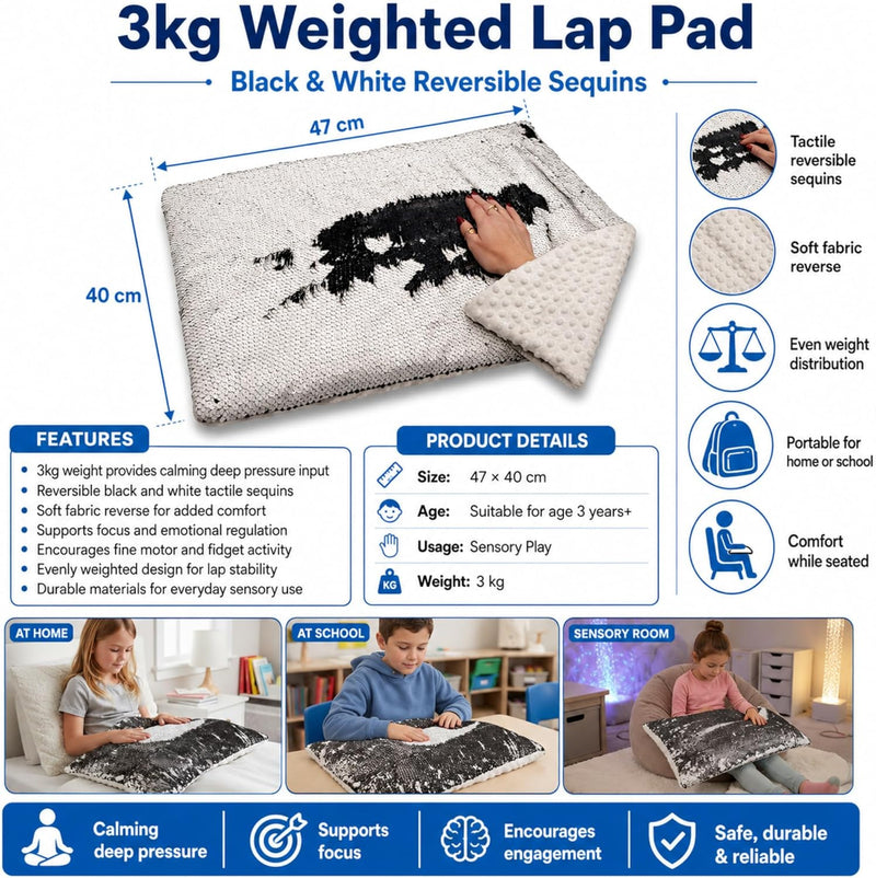 3kg Weighted Sequin Lap Pad – Black and white, Learning SPACE