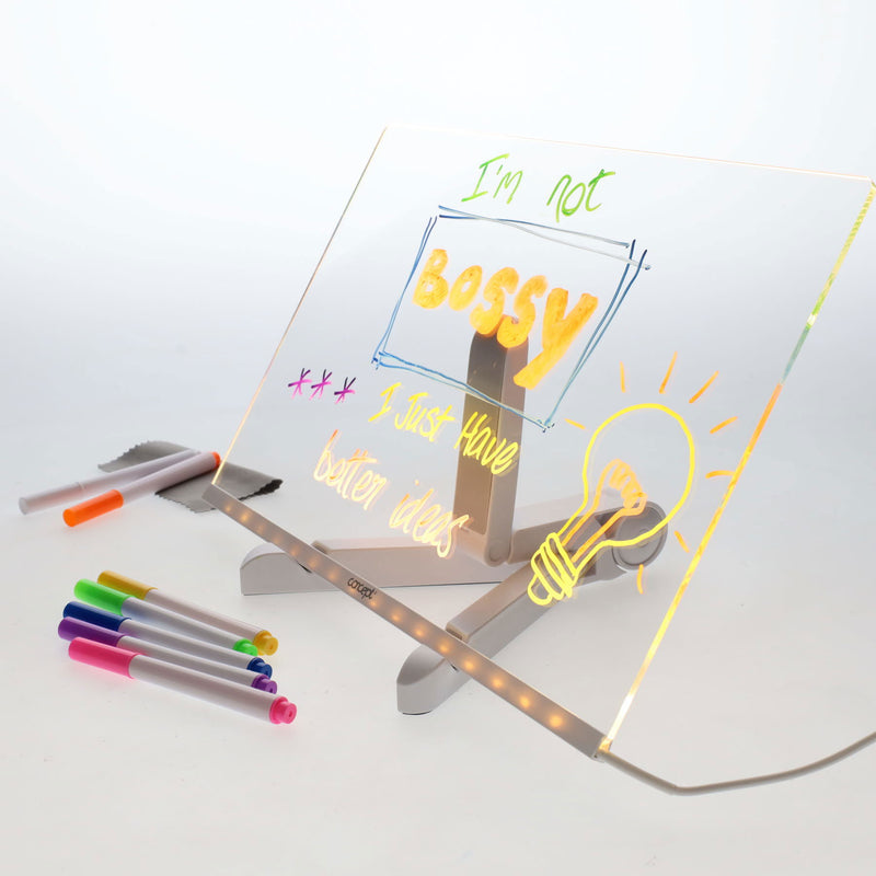 Acrylic LED Message Board (inc 7 markers) - 200x300mm, Learning SPACE