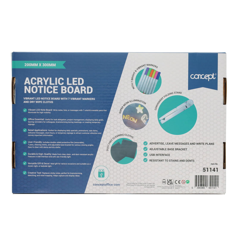 Acrylic LED Message Board (inc 7 markers) - 200x300mm, Learning SPACE