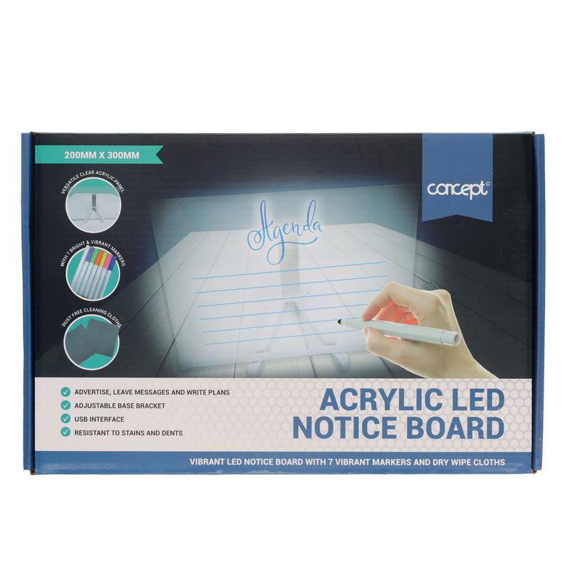 Acrylic LED Message Board (inc 7 markers) - 200x300mm, Learning SPACE