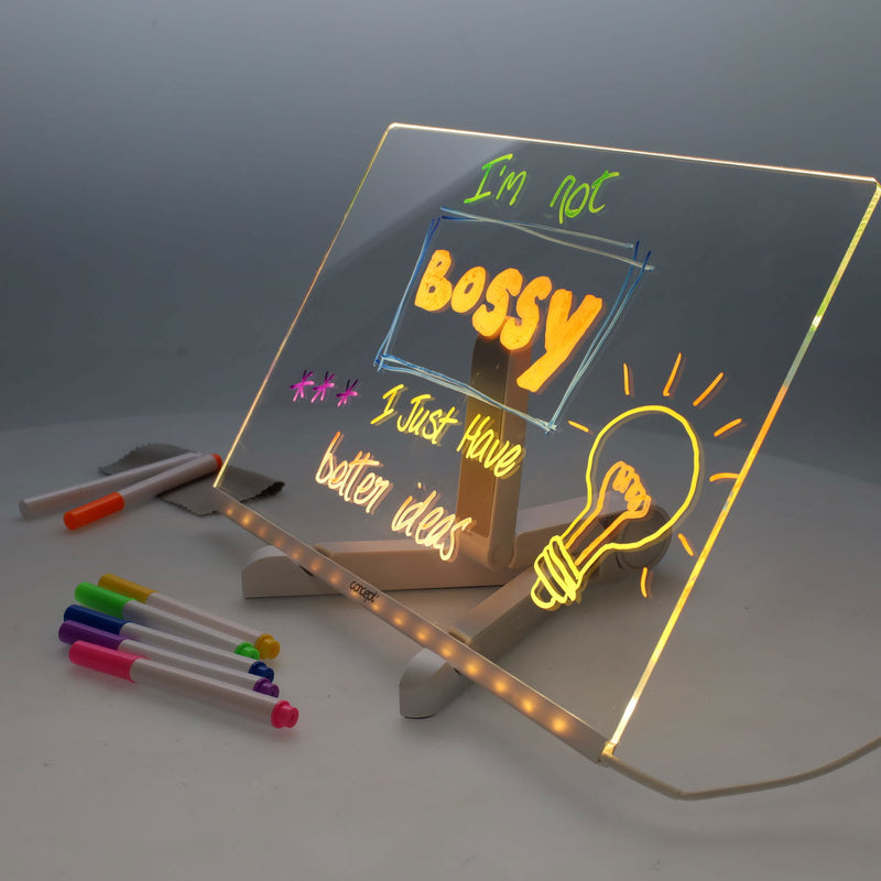 Acrylic LED Message Board (inc 7 markers) - 200x300mm, Learning SPACE