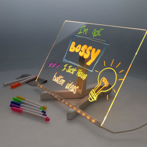 Acrylic LED Message Board (inc 7 markers) - 200x300mm, Learning SPACE