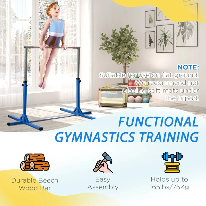 Adjustable Junior Gymnastics Bar – Home Training, Blue, Learning SPACE
