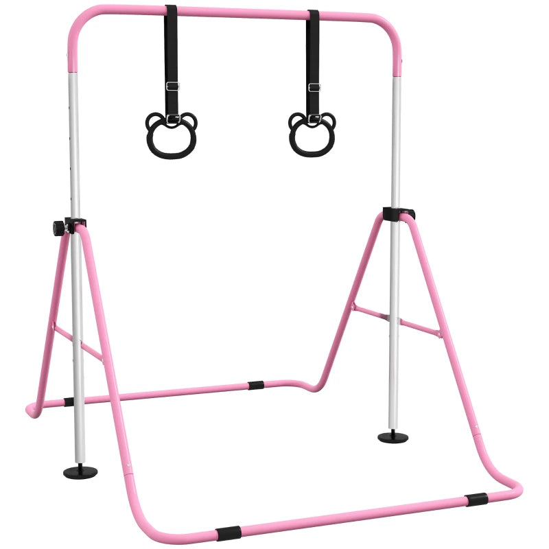 Adjustable Kids Gymnastics Bar with Rings, Pink Learning SPACE