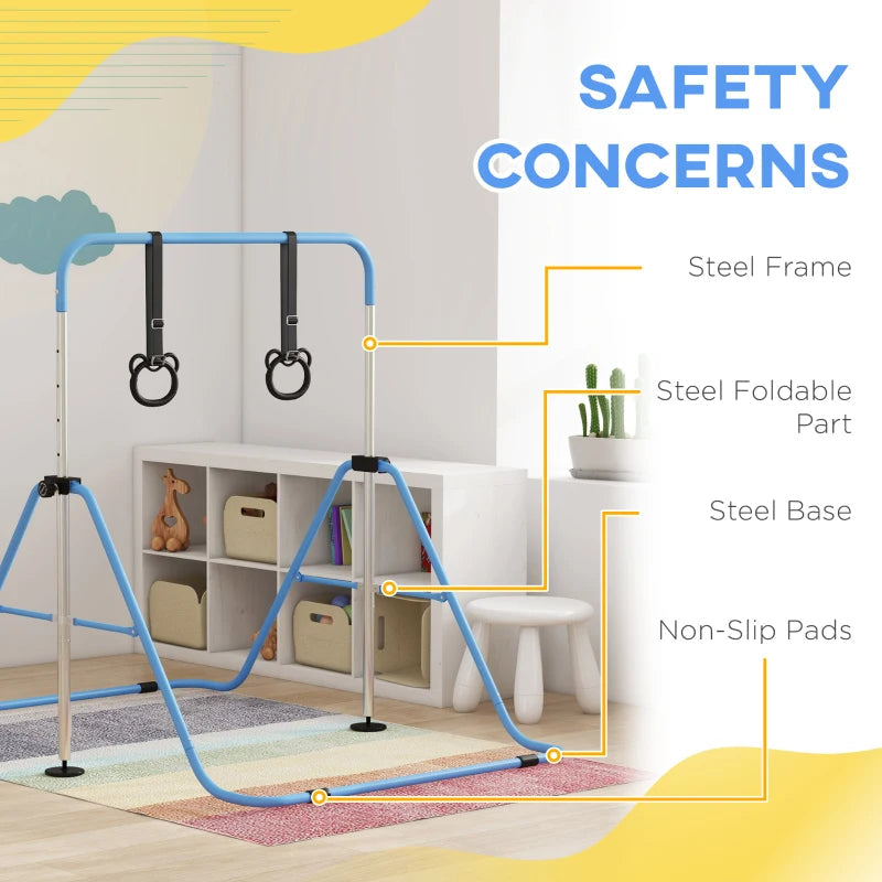 Adjustable Kids Gymnastics Bar with Rings, Learning SPACE