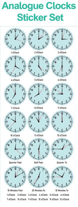 Analogue Clocks Sticker Set, Learning SPACE