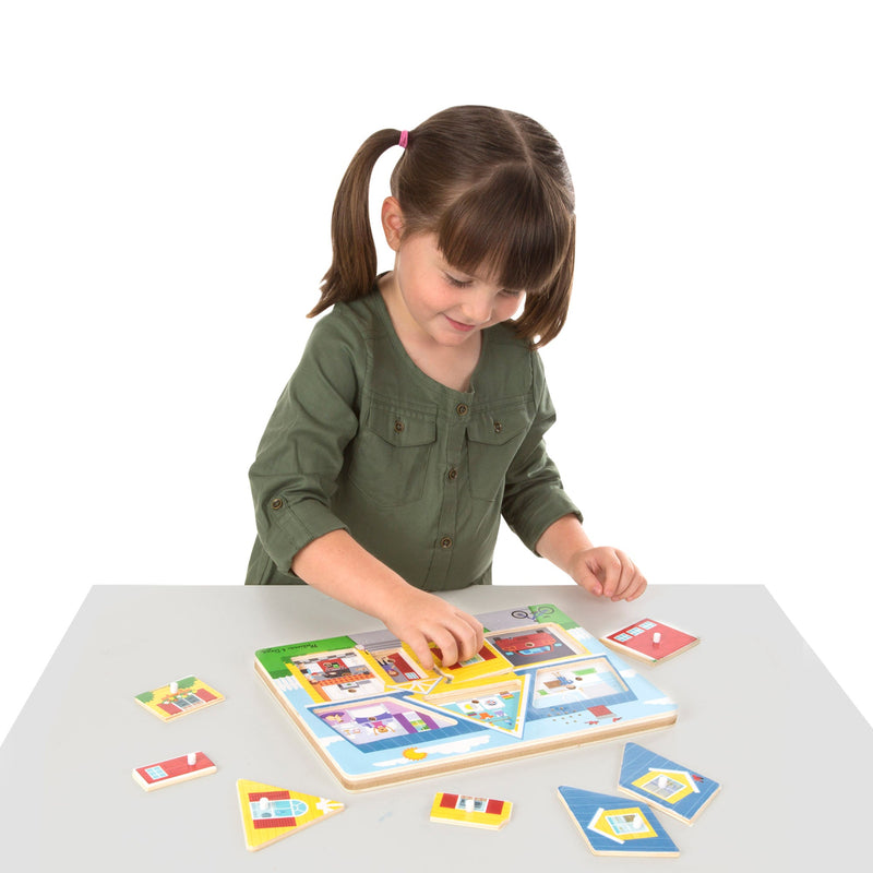 Around the House Sound Puzzle - Wooden Peg Puzzle with Light-Activated Sound Effects (8 pcs), Learning SPACE