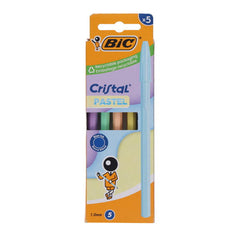 Bic Cristal Pastel Ballpoint Pens Pack 5 - Blue Ink, Stationery Learning SPACE