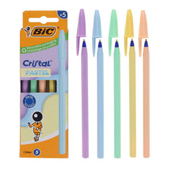 Bic Cristal Pastel Ballpoint Pens Pack 5 - Blue Ink, Stationery Learning SPACE