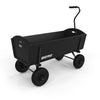 BERG Beach Wagon XL Black with wooden side panels and four wheels, rear three-quarter view