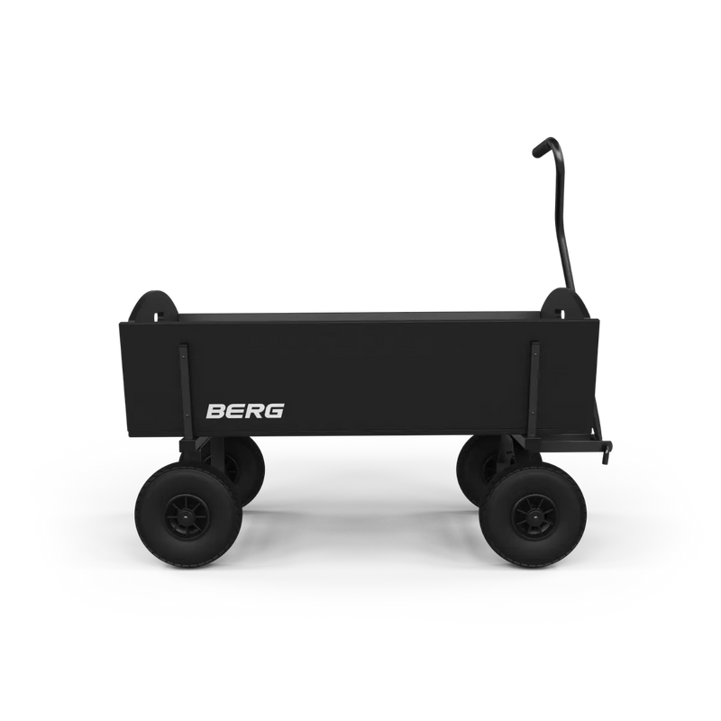 BERG Beach Wagon XL Black, side view showing the wooden body and pull handle