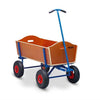 BERG Beach Wagon XL with wooden body, blue steel frame and red wheel hubs