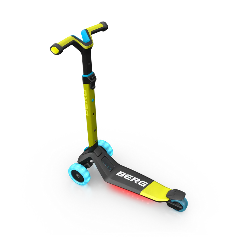 BERG Nexo Foldable Lights LED-Deck 3 Wheeled Scooter, Lime Learning SPACE