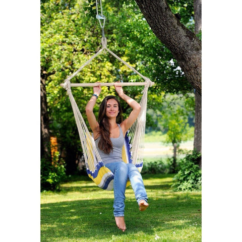 Belize Kolibri Hammock Chair-Hammock Chair-Blue, Cotton, Green, Hammock chair, Hanging Chair, Indoor, Single, Yellow-AZ-1013220-Learning SPACE