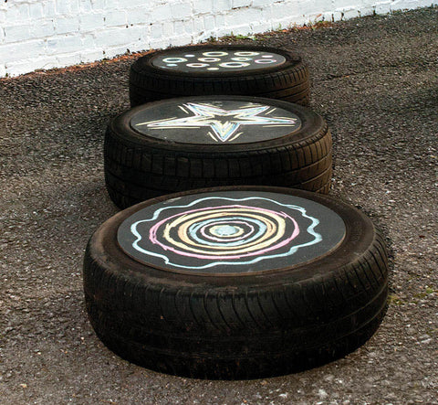 Blackboard Tyre Table Tops (3Pk)-Blackboards, Cosy Direct, Forest School & Outdoor Garden Equipment, Outdoor Play, Outdoor Toys & Games, Playground, Playground Equipment-Learning SPACE